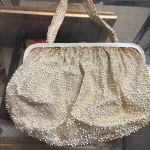 Vintage Elegant Cream Beaded Women's Bag